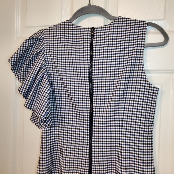 Banana Republic Plaid Sleeveless Dress Sz 0 Ruffle Split Sleeve - Picture 7 of 11